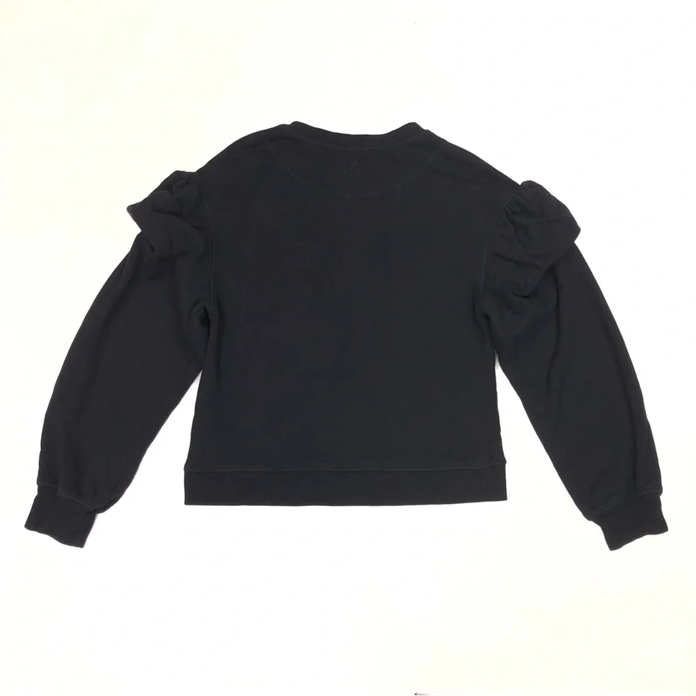 Ulla Johnson Pilar Pullover Sweatshirt Women's Size Medium Black Puff Sleeve - Picture 2 of 9